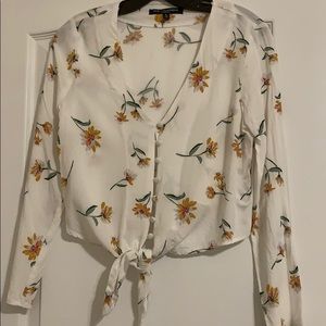 Floral button down tie front top